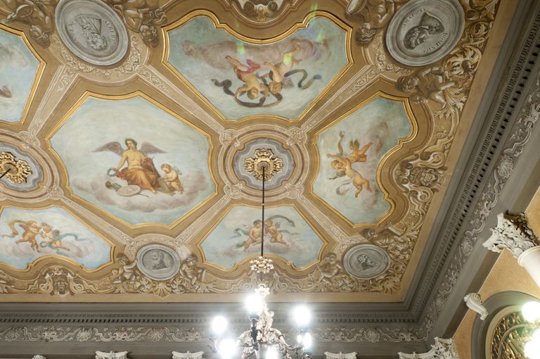 Piacenza, Teatro Municipale, foyer particolari del soffitto decorato (foto Andrea Scardova, IBC) 2016